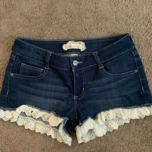Altar’d State - Jean shorts, dark wash, lace hem